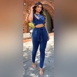 Fashion Nova Cut Out The Haters Denim Jumpsuit - Dark Wash